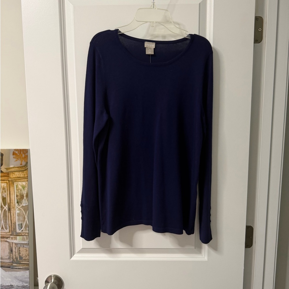 Eileen Fisher Navy Long-Sleeve Crewneck Top